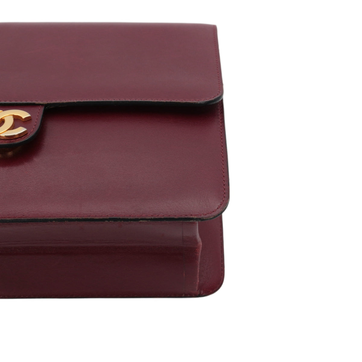 CHANEL Vintage Burgundy Box Calfskin Leather CC Chain Shoulder Bag [Used]