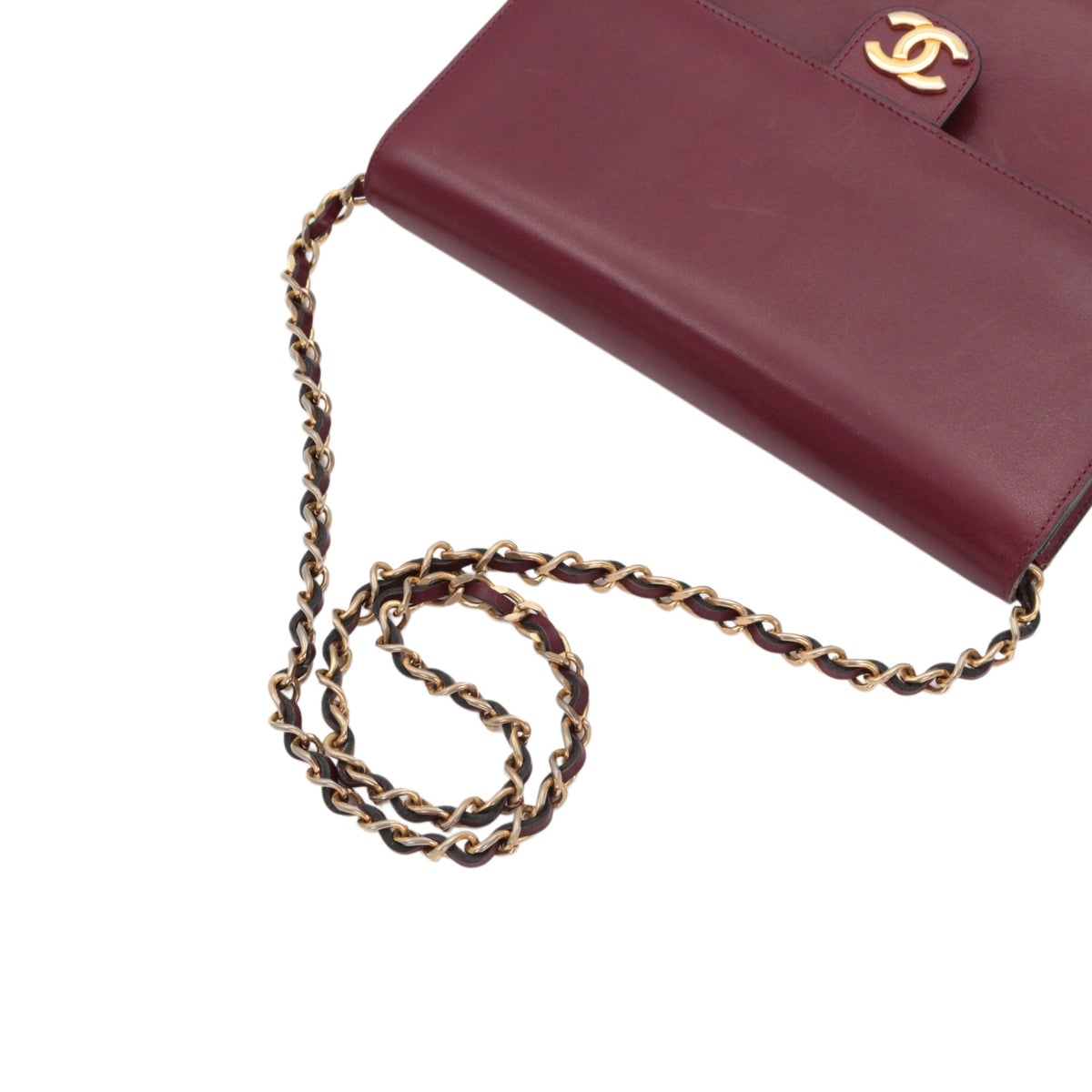 CHANEL Vintage Burgundy Box Calfskin Leather CC Chain Shoulder Bag [Used]