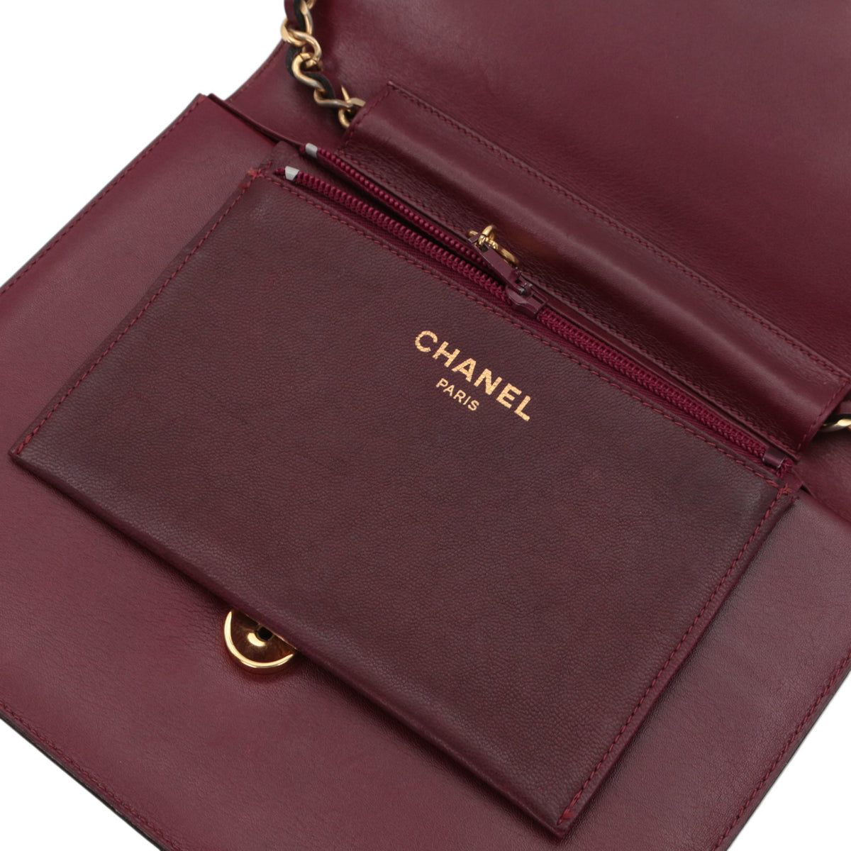 CHANEL Vintage Burgundy Box Calfskin Leather CC Chain Shoulder Bag [Used]