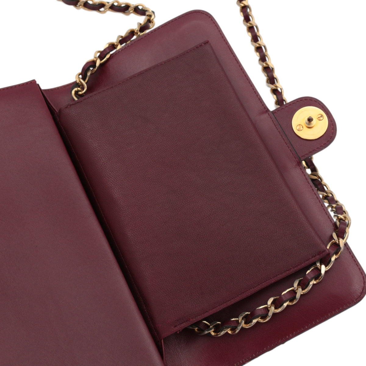 CHANEL Vintage Burgundy Box Calfskin Leather CC Chain Shoulder Bag [Used]