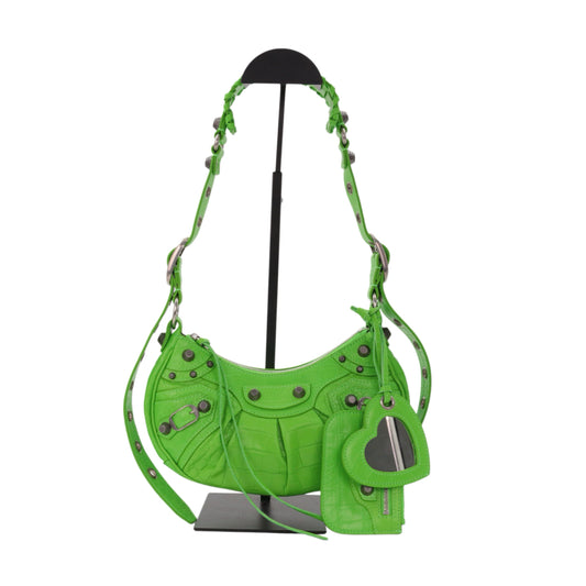BALENCIAGA Acid Green Croc-Embossed Leather Le Cagole XS Shoulder Bag [Used]
