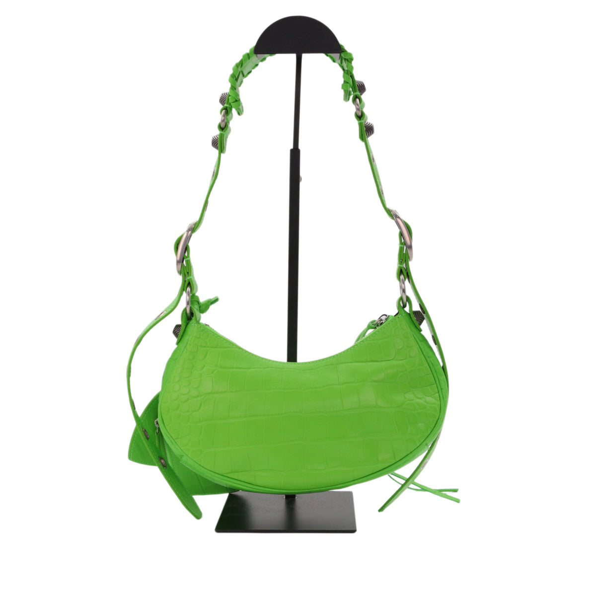 BALENCIAGA Acid Green Croc-Embossed Leather Le Cagole XS Shoulder Bag [Used]