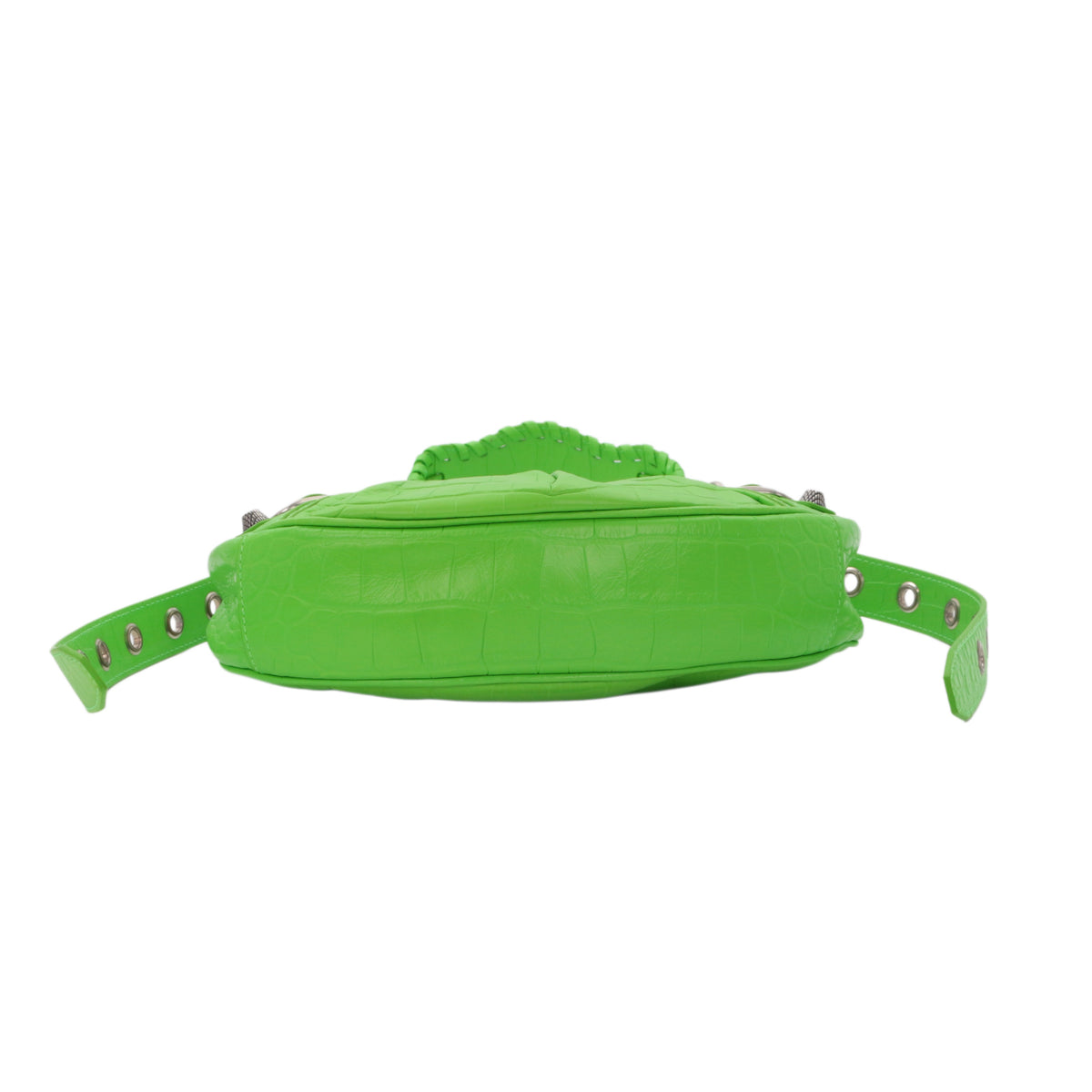 BALENCIAGA Acid Green Croc-Embossed Leather Le Cagole XS Shoulder Bag [Used]