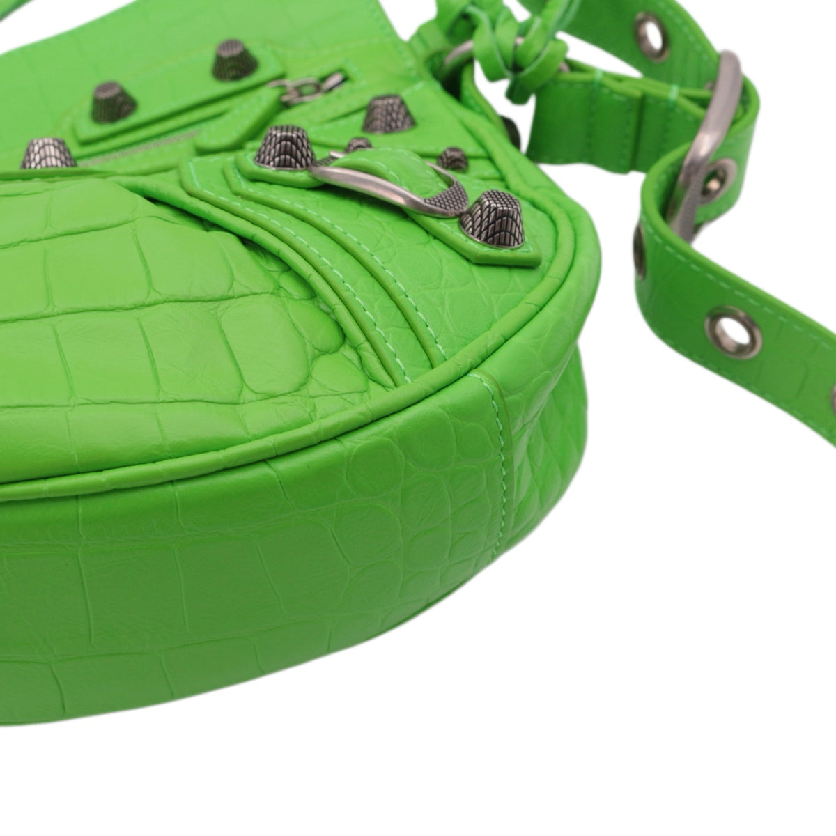 BALENCIAGA Acid Green Croc-Embossed Leather Le Cagole XS Shoulder Bag [Used]
