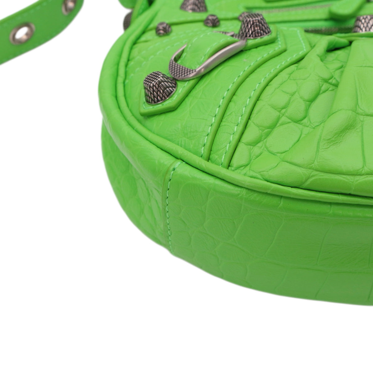 BALENCIAGA Acid Green Croc-Embossed Leather Le Cagole XS Shoulder Bag [Used]