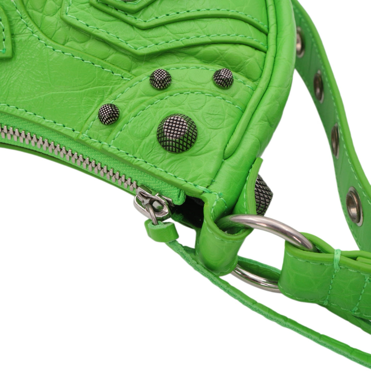 BALENCIAGA Acid Green Croc-Embossed Leather Le Cagole XS Shoulder Bag [Used]