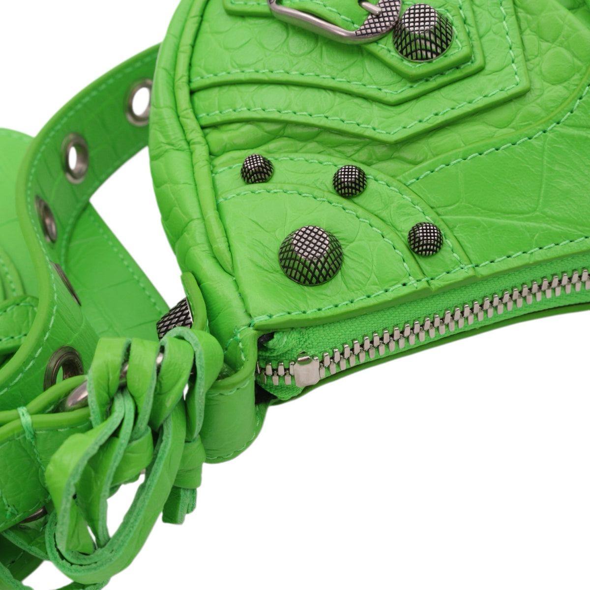 BALENCIAGA Acid Green Croc-Embossed Leather Le Cagole XS Shoulder Bag [Used]