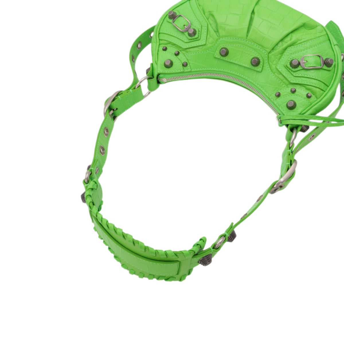 BALENCIAGA Acid Green Croc-Embossed Leather Le Cagole XS Shoulder Bag [Used]