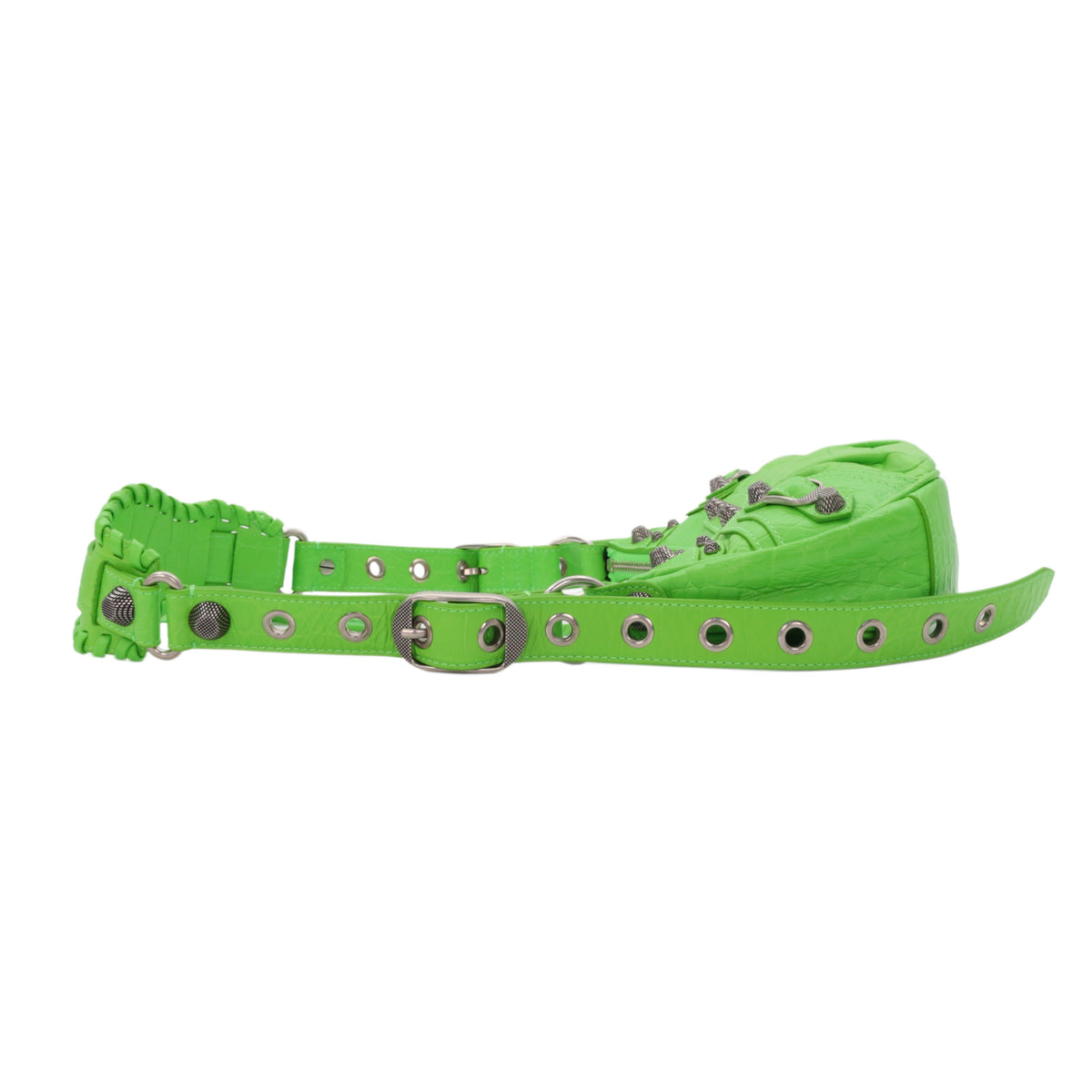 BALENCIAGA Acid Green Croc-Embossed Leather Le Cagole XS Shoulder Bag [Used]