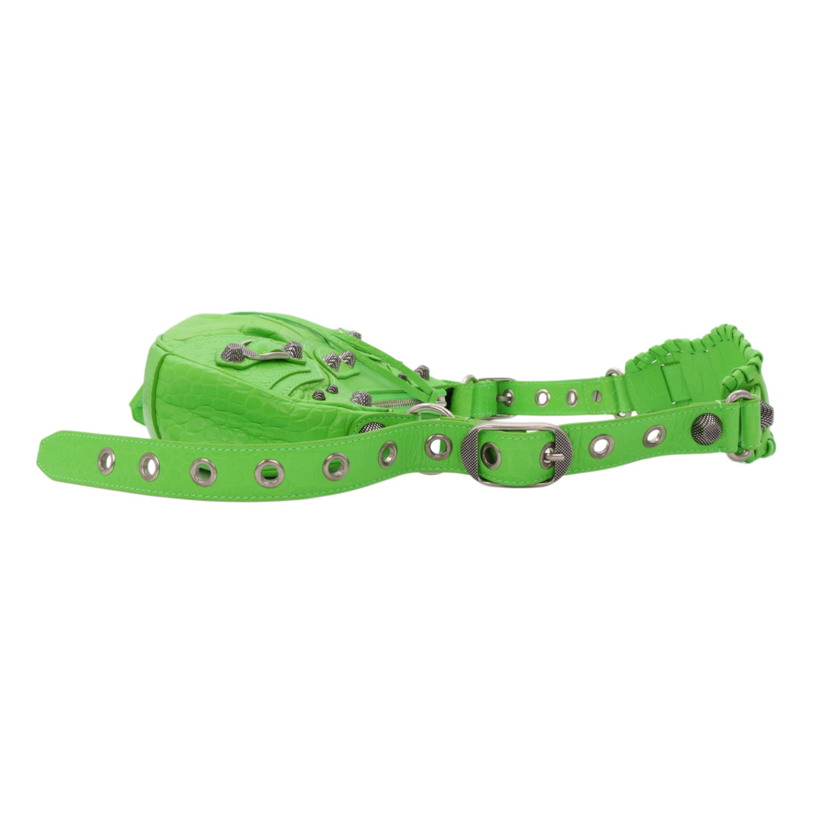BALENCIAGA Acid Green Croc-Embossed Leather Le Cagole XS Shoulder Bag [Used]