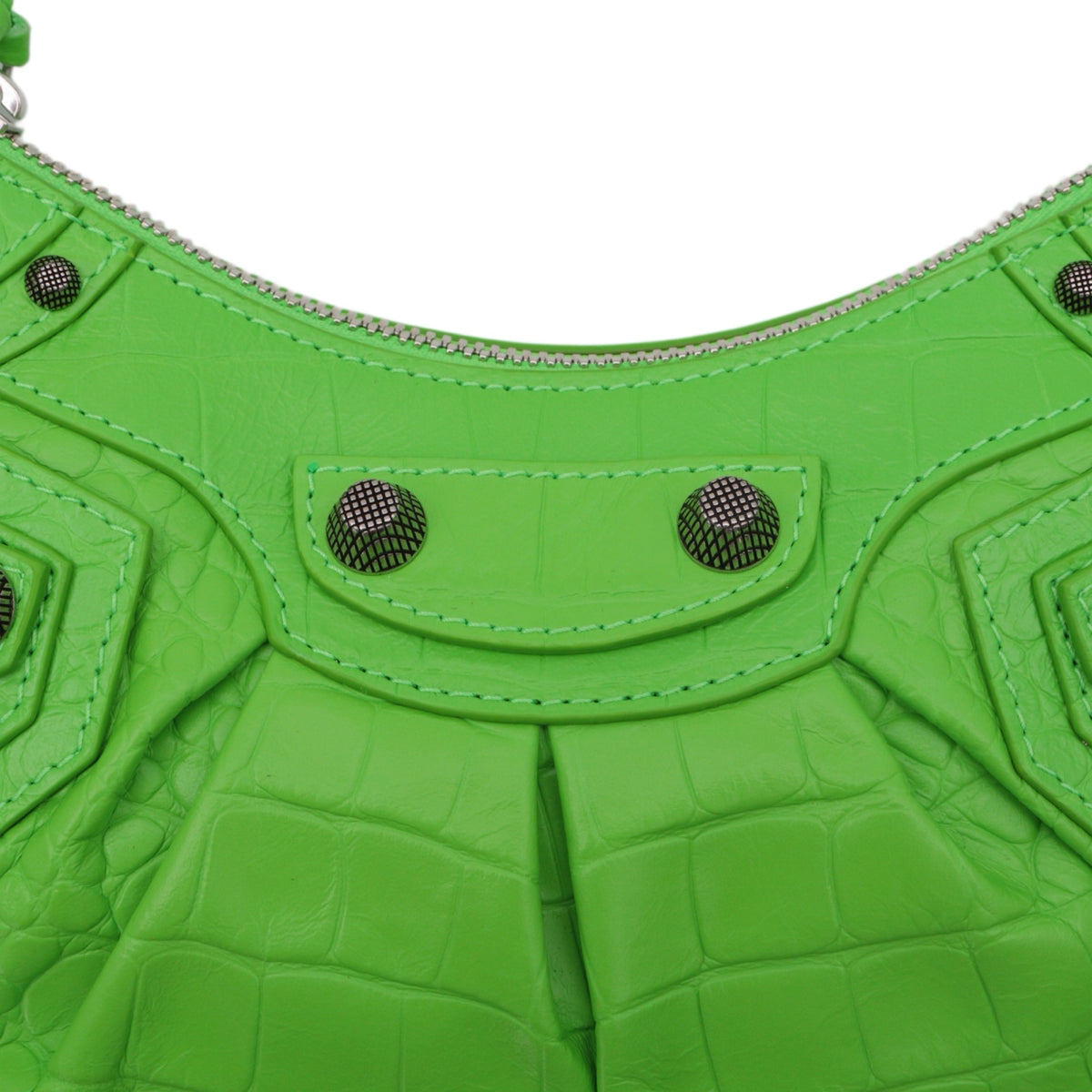 BALENCIAGA Acid Green Croc-Embossed Leather Le Cagole XS Shoulder Bag [Used]