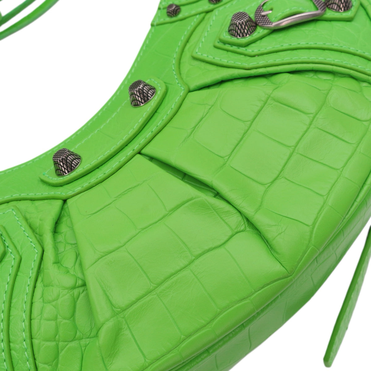 BALENCIAGA Acid Green Croc-Embossed Leather Le Cagole XS Shoulder Bag [Used]