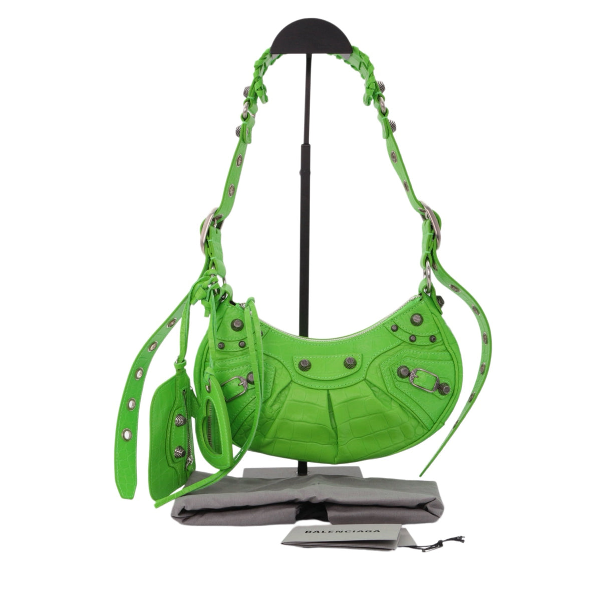 BALENCIAGA Acid Green Croc-Embossed Leather Le Cagole XS Shoulder Bag [Used]