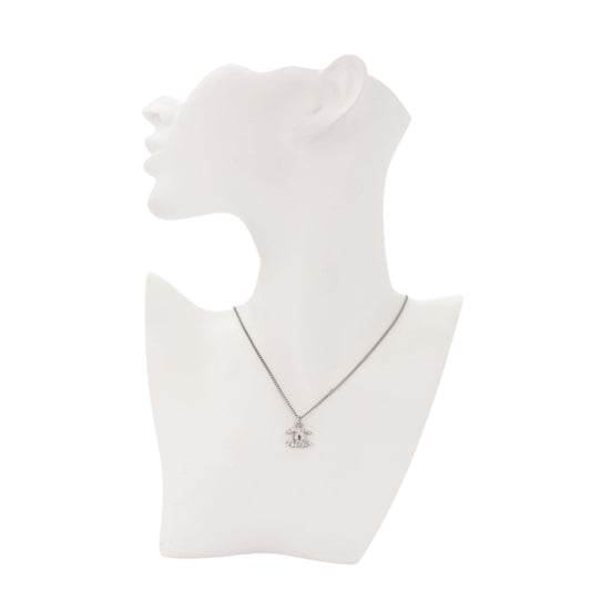 CHANEL Silver-Tone Crystal-Embellished CC Pendant Necklace B11V [Used]