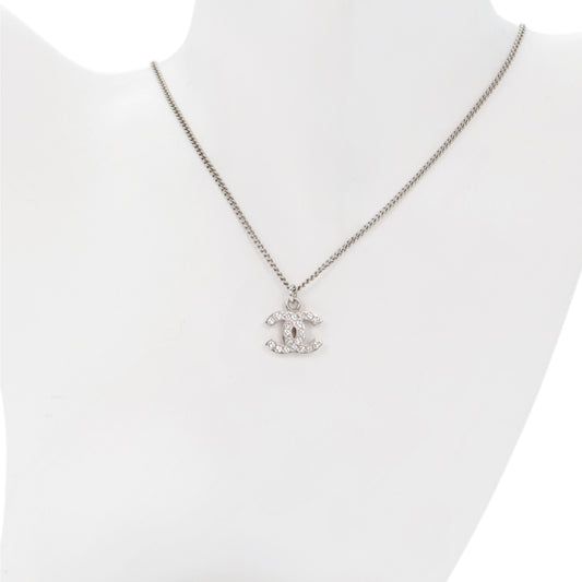 CHANEL Silver-Tone Crystal-Embellished CC Pendant Necklace B11V [Used]