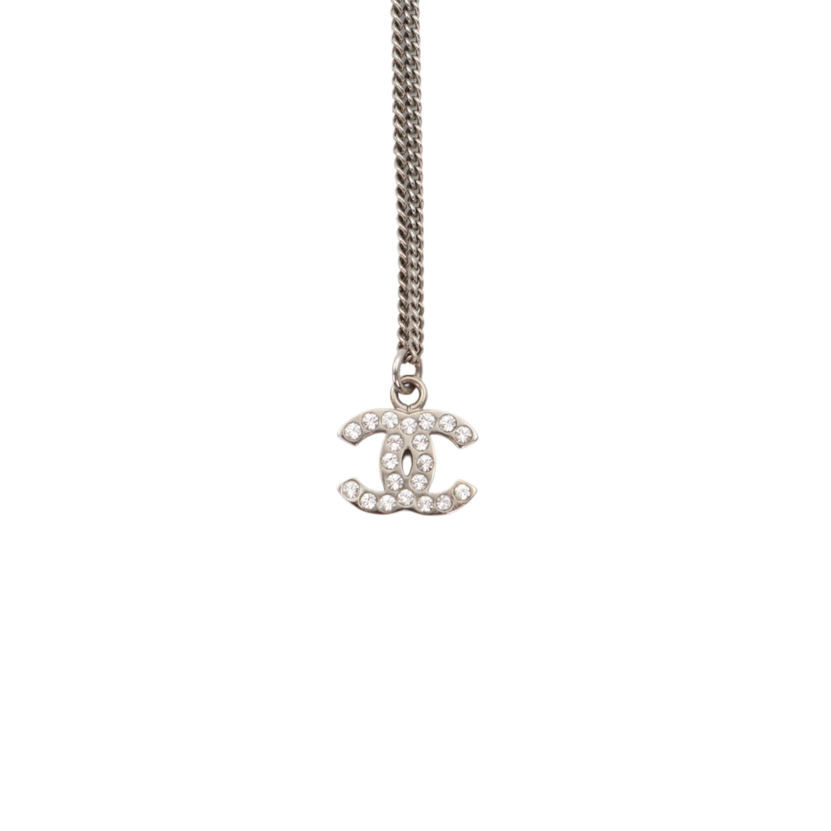 CHANEL Silver-Tone Crystal-Embellished CC Pendant Necklace B11V [Used]