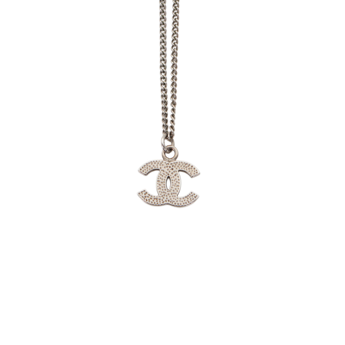 CHANEL Silver-Tone Crystal-Embellished CC Pendant Necklace B11V [Used]