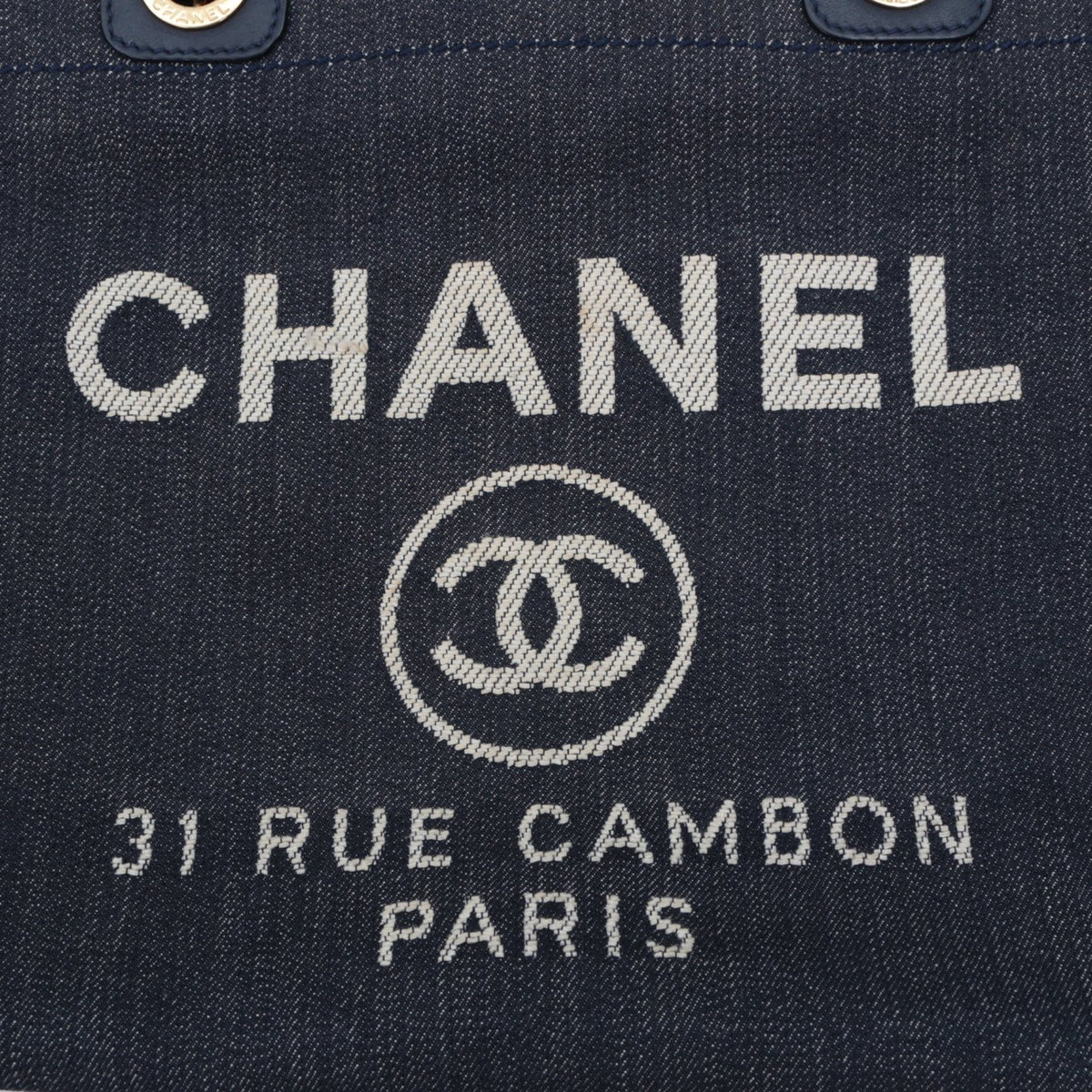 CHANEL Navy Blue Denim 31 Rue Cambon Logo Tote Bag [Used]