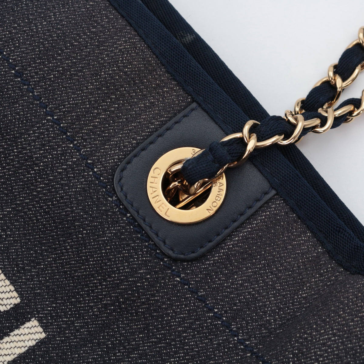 CHANEL Navy Blue Denim 31 Rue Cambon Logo Tote Bag [Used]