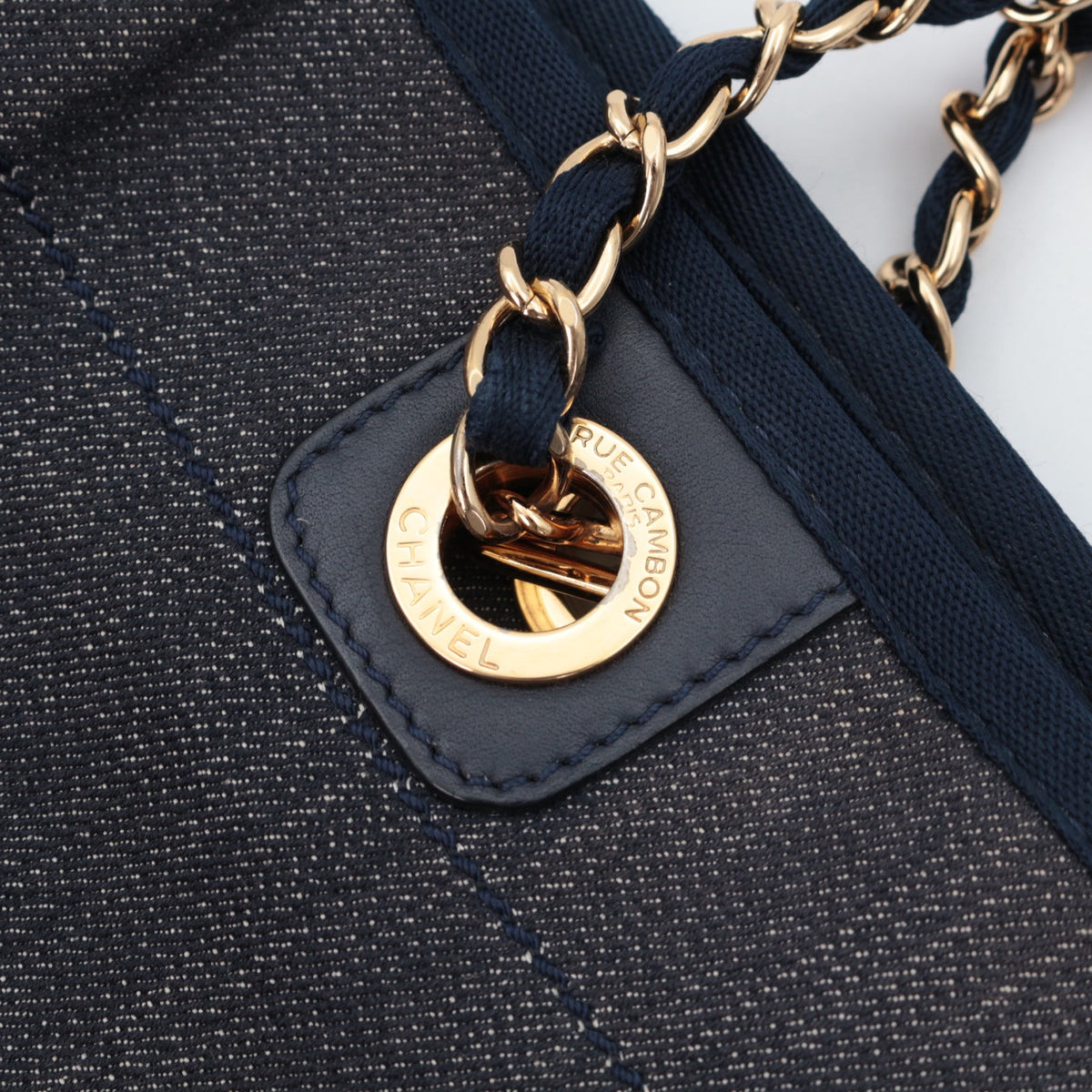 CHANEL Navy Blue Denim 31 Rue Cambon Logo Tote Bag [Used]