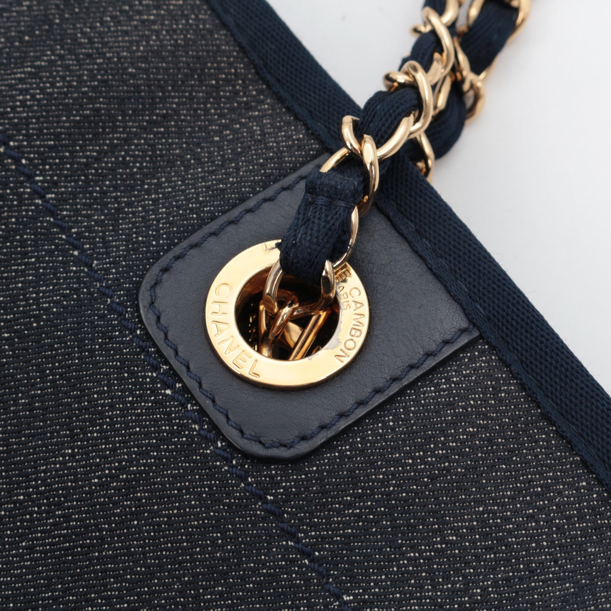 CHANEL Navy Blue Denim 31 Rue Cambon Logo Tote Bag [Used]
