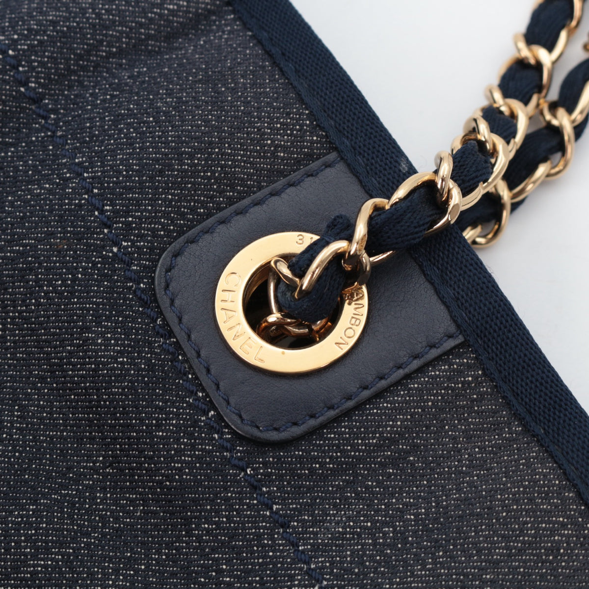 CHANEL Navy Blue Denim 31 Rue Cambon Logo Tote Bag [Used]