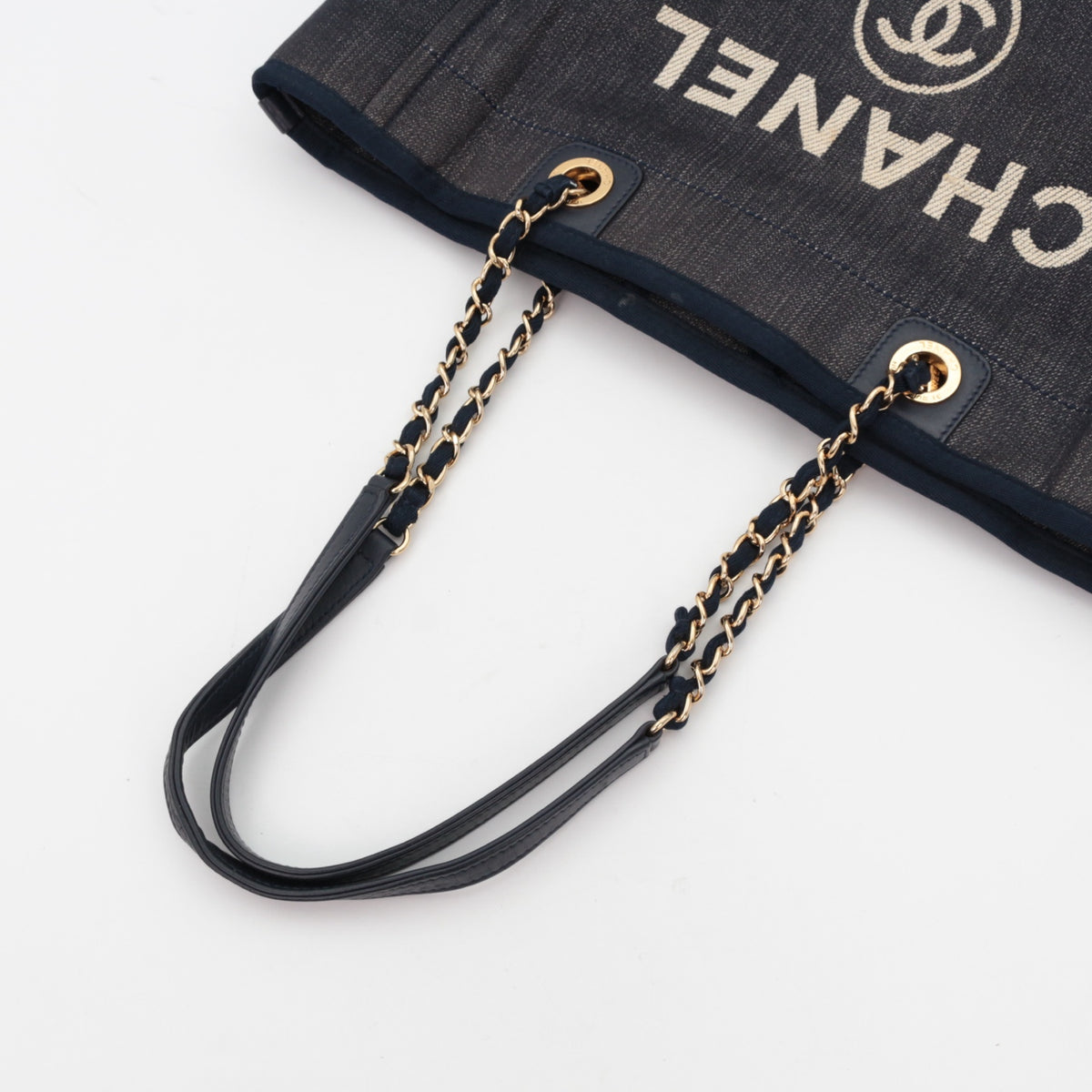 CHANEL Navy Blue Denim 31 Rue Cambon Logo Tote Bag [Used]
