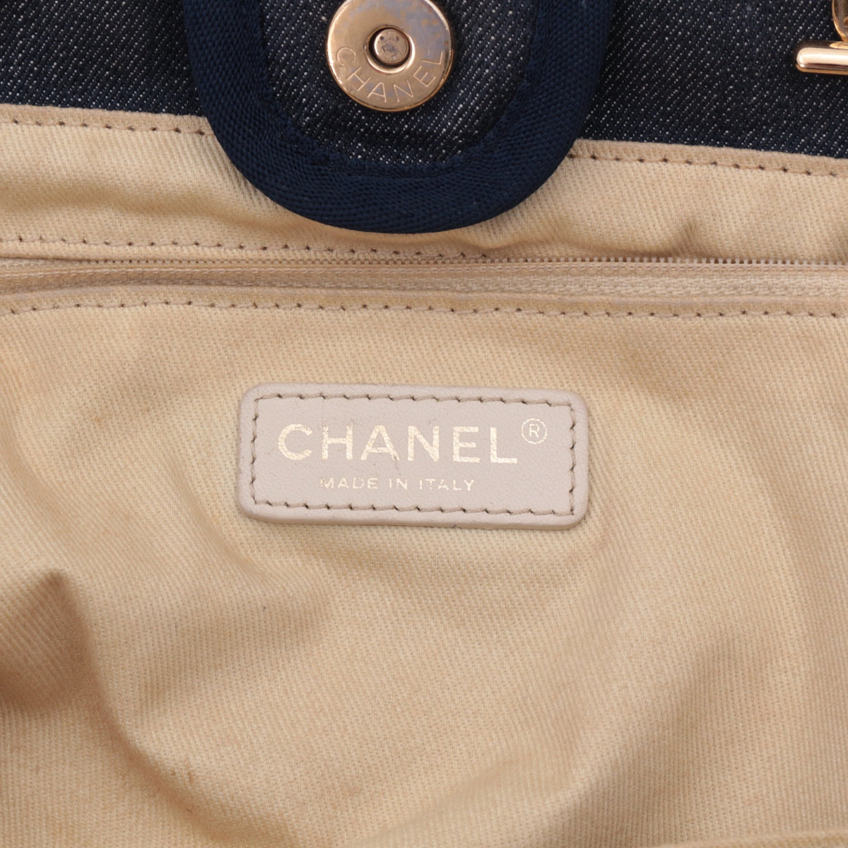 CHANEL Navy Blue Denim 31 Rue Cambon Logo Tote Bag [Used]