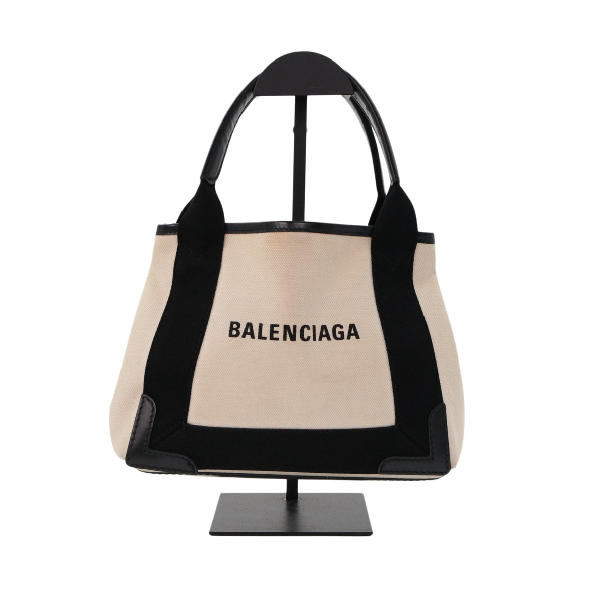 BALENCIAGA Black & White Canvas Navy Cabas XS Tote Bag [Used]