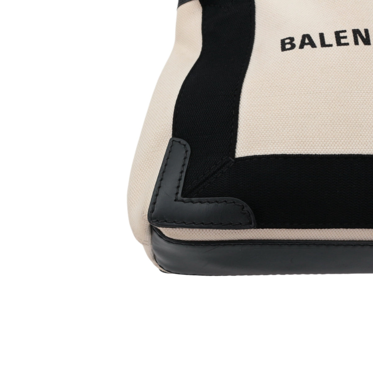 BALENCIAGA Black & White Canvas Navy Cabas XS Tote Bag [Used]