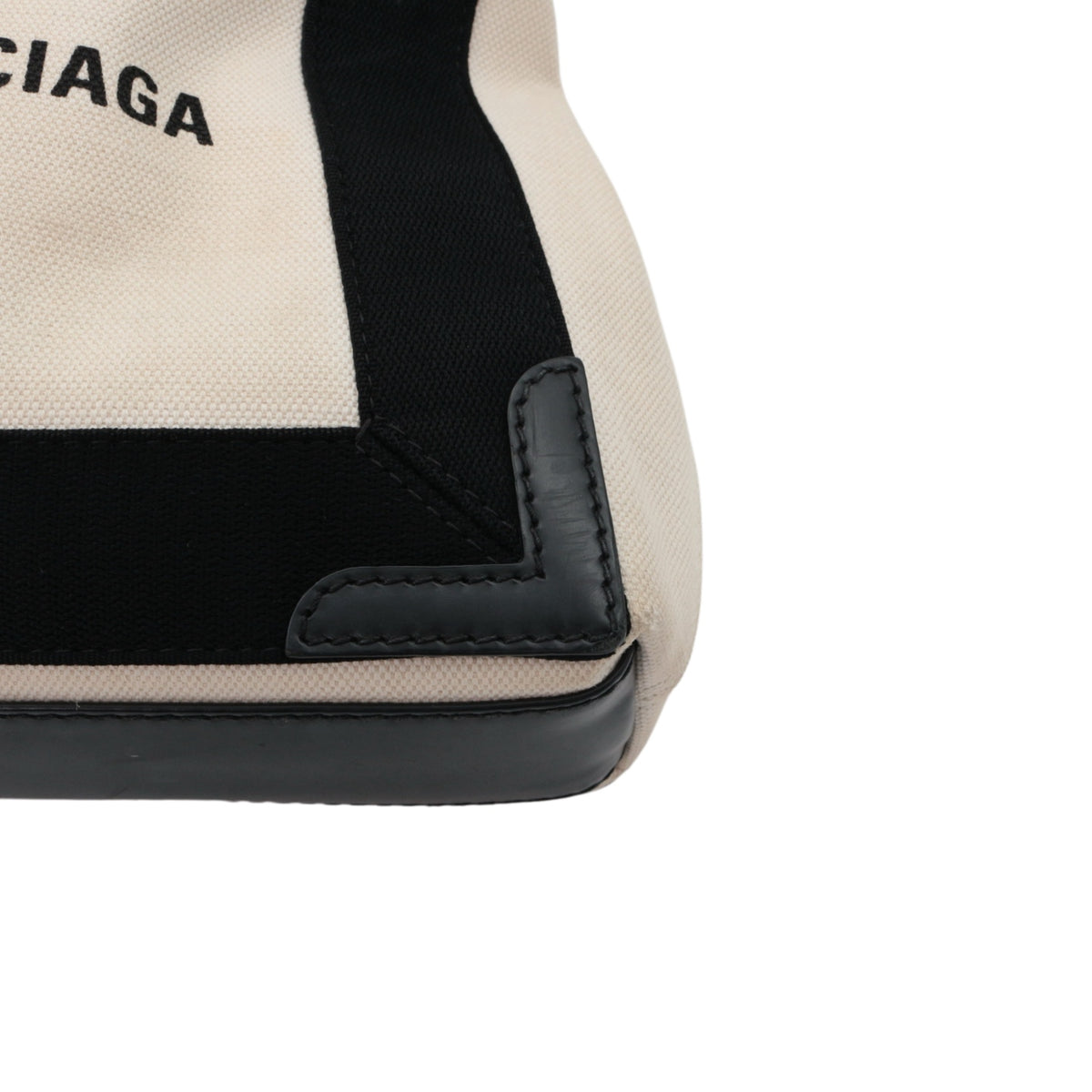 BALENCIAGA Black & White Canvas Navy Cabas XS Tote Bag [Used]