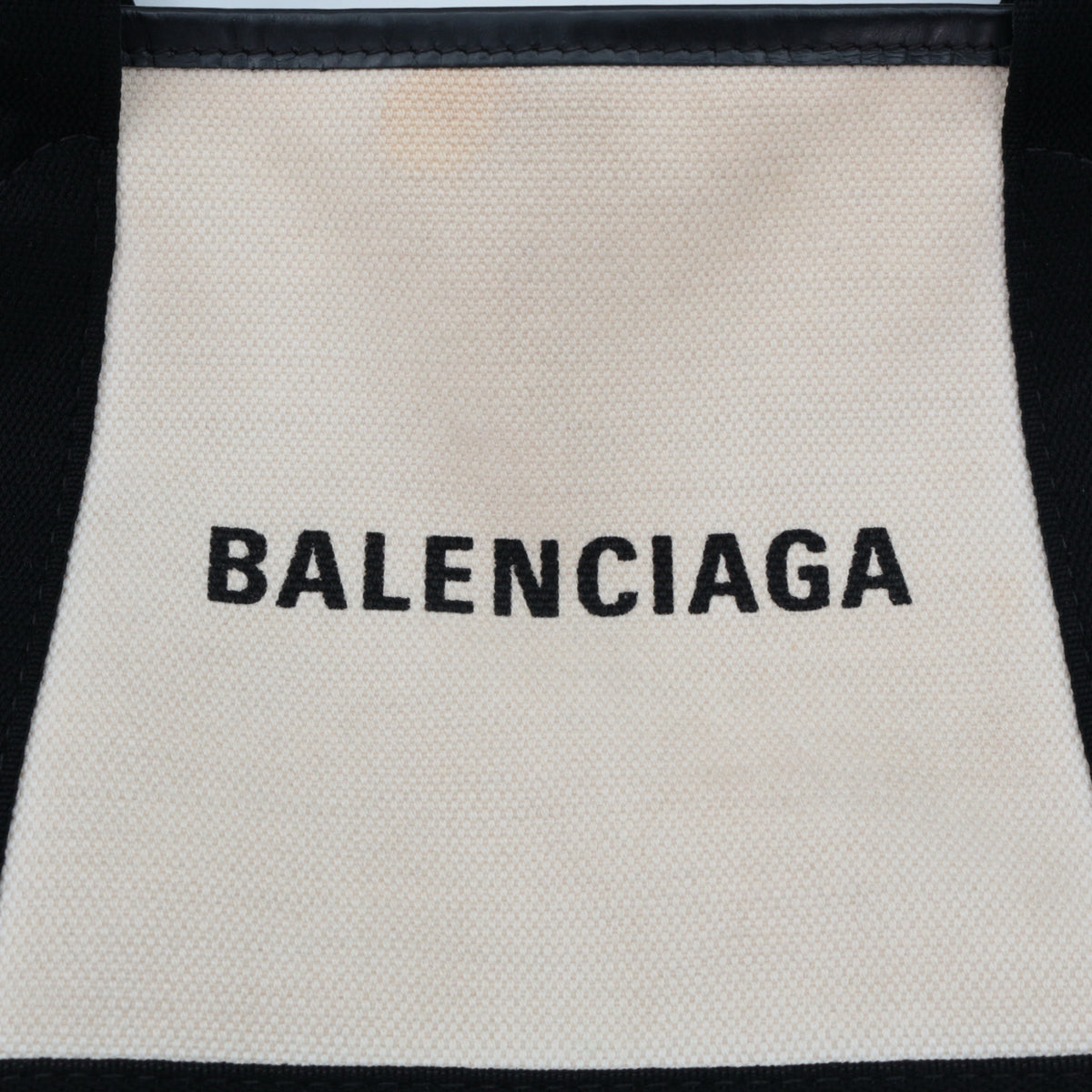 BALENCIAGA Black & White Canvas Navy Cabas XS Tote Bag [Used]