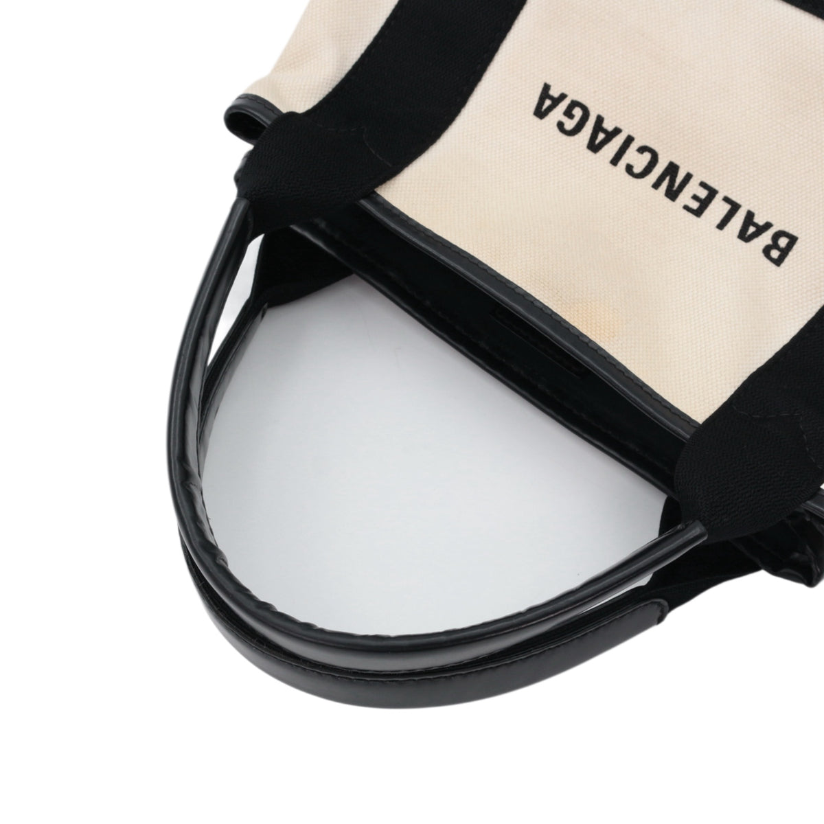 BALENCIAGA Black & White Canvas Navy Cabas XS Tote Bag [Used]