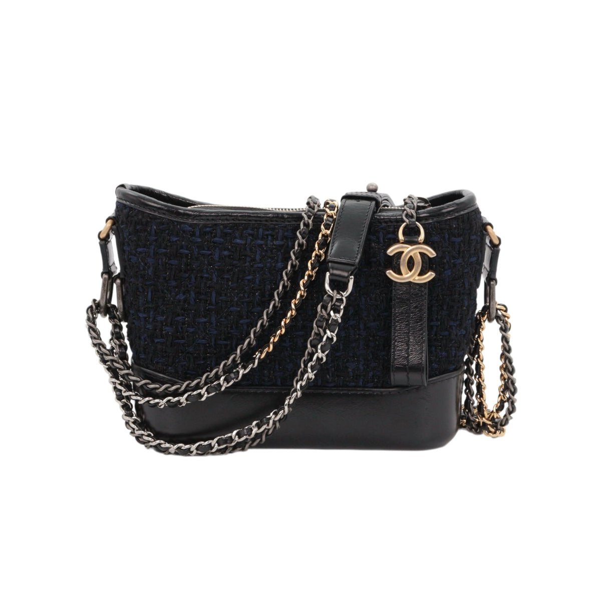 CHANEL Navy Blue & Black Tweed Gabrielle Small Hobo Bag [Used]