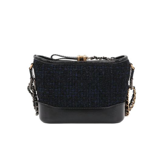 CHANEL Navy Blue & Black Tweed Gabrielle Small Hobo Bag [Used]