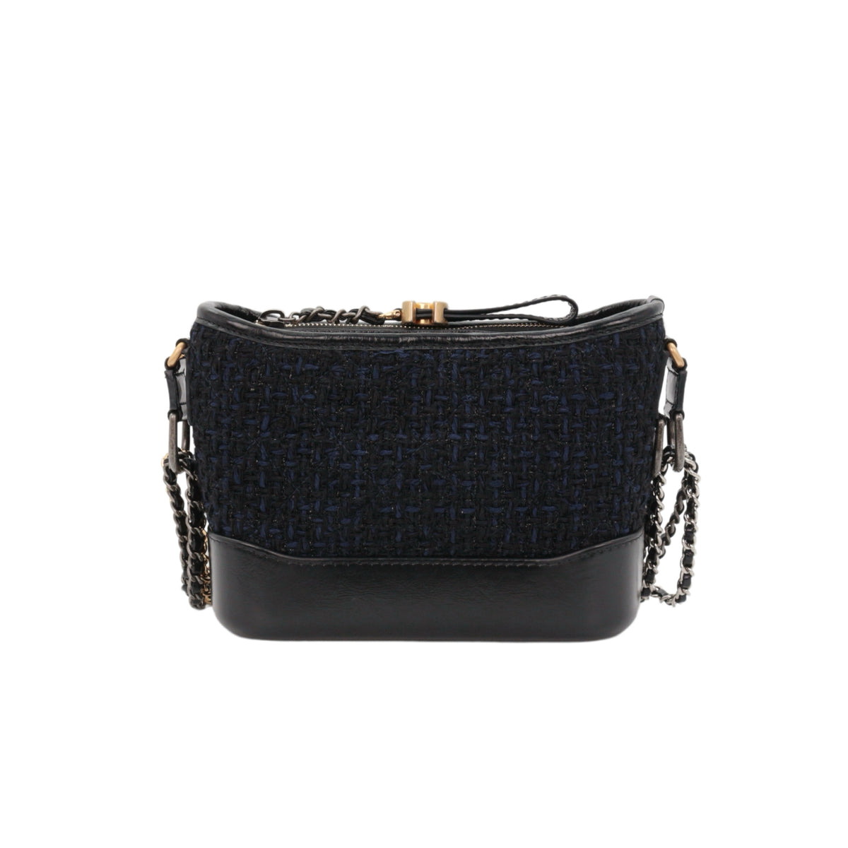 CHANEL Navy Blue & Black Tweed Gabrielle Small Hobo Bag [Used]