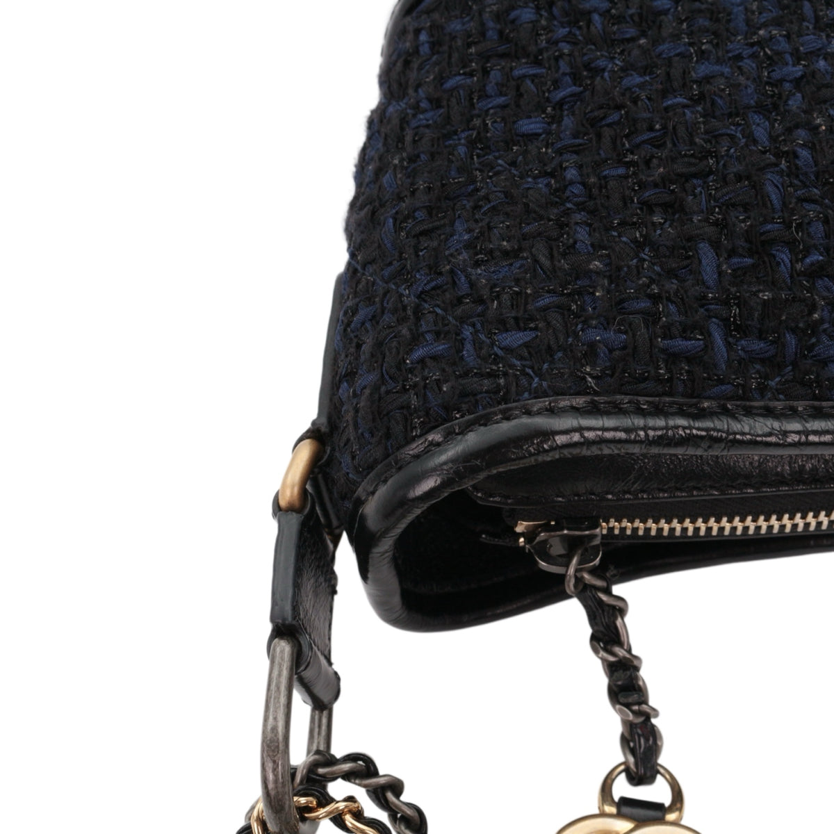 CHANEL Navy Blue & Black Tweed Gabrielle Small Hobo Bag [Used]