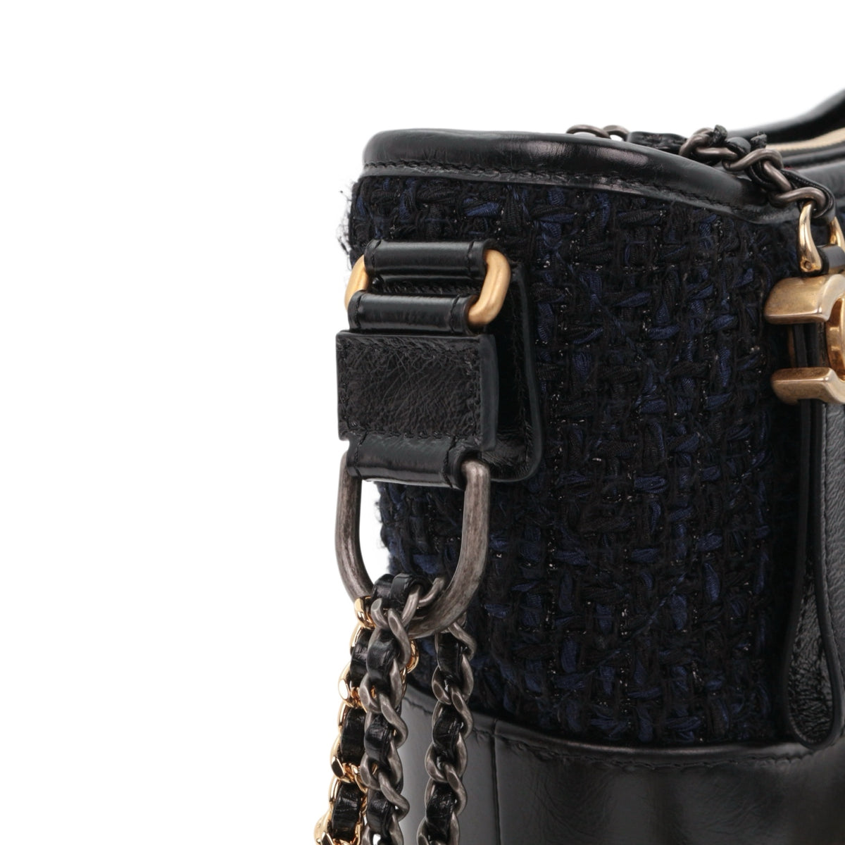 CHANEL Navy Blue & Black Tweed Gabrielle Small Hobo Bag [Used]