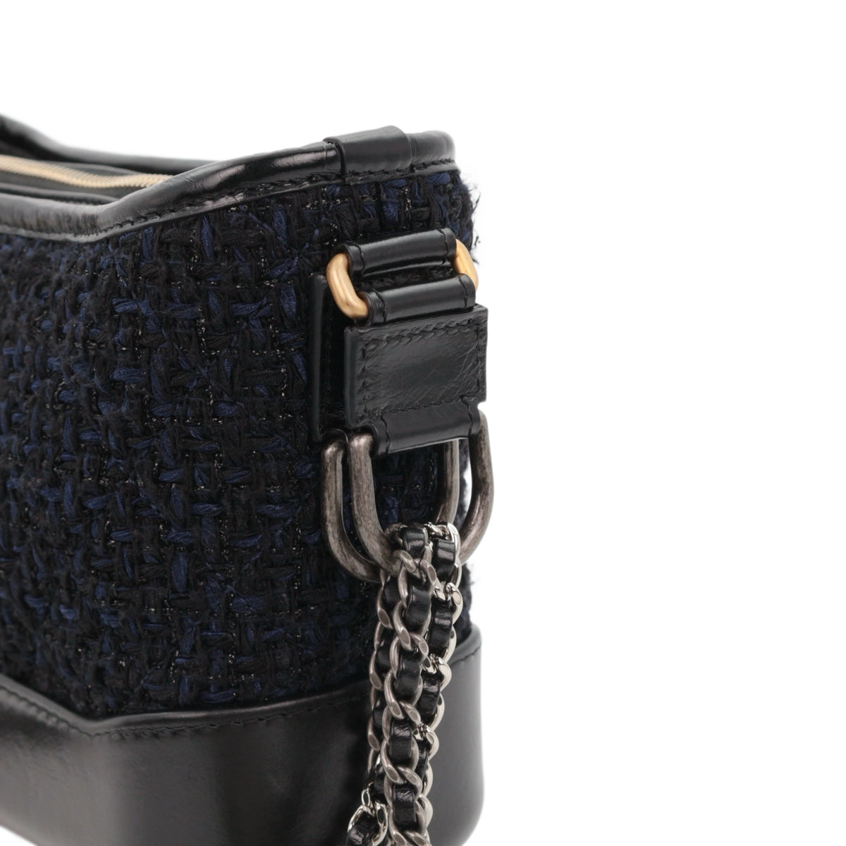 CHANEL Navy Blue & Black Tweed Gabrielle Small Hobo Bag [Used]