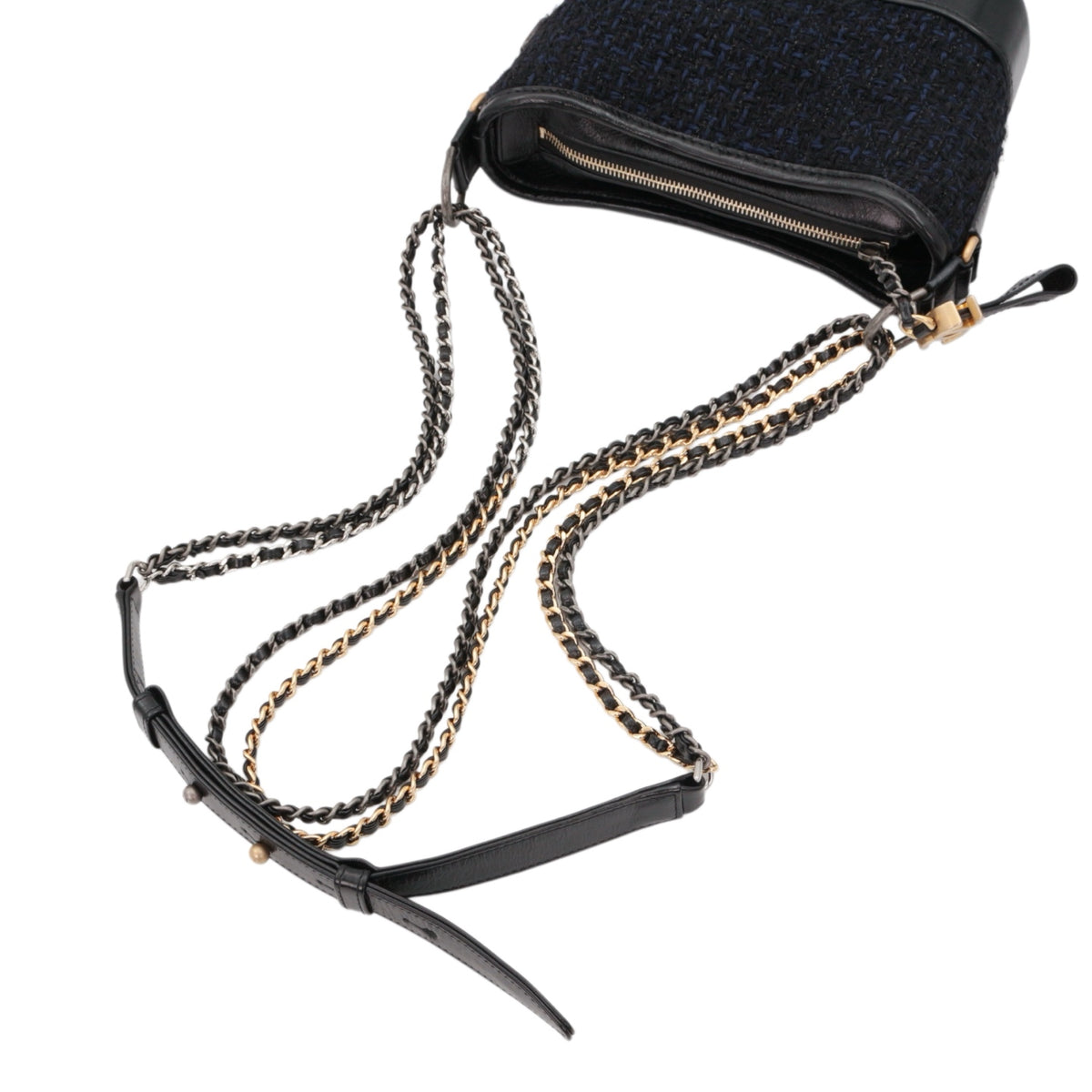 CHANEL Navy Blue & Black Tweed Gabrielle Small Hobo Bag [Used]