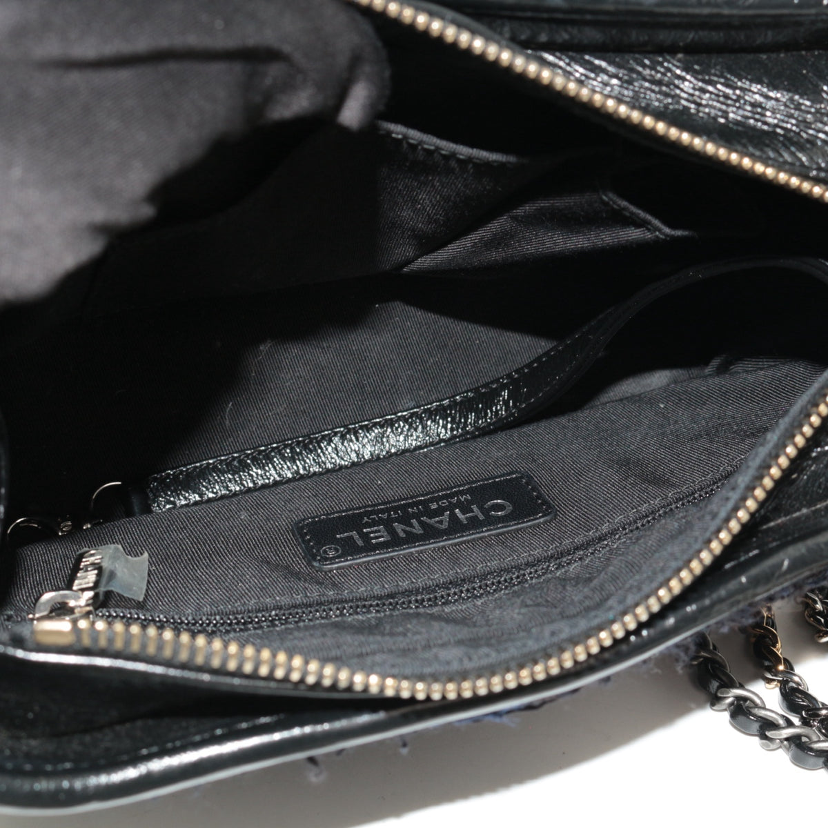 CHANEL Navy Blue & Black Tweed Gabrielle Small Hobo Bag [Used]