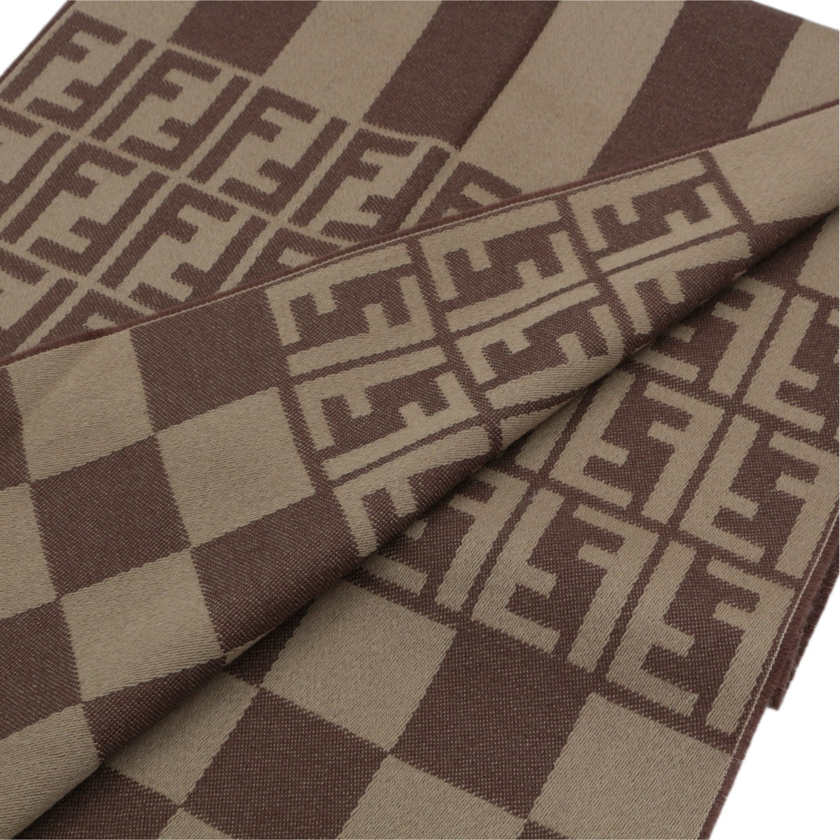 FENDI Brown & Beige Zucca FF Monogram Reversible Wool Muffler [Used]
