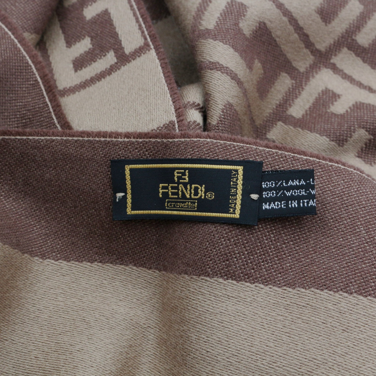 FENDI Brown & Beige Zucca FF Monogram Reversible Wool Muffler [Used]