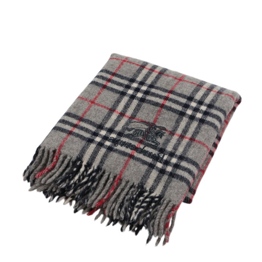 BURBERRY Grey Classic Check Wool Muffler with Equestrian Knight Embroidery [Used]