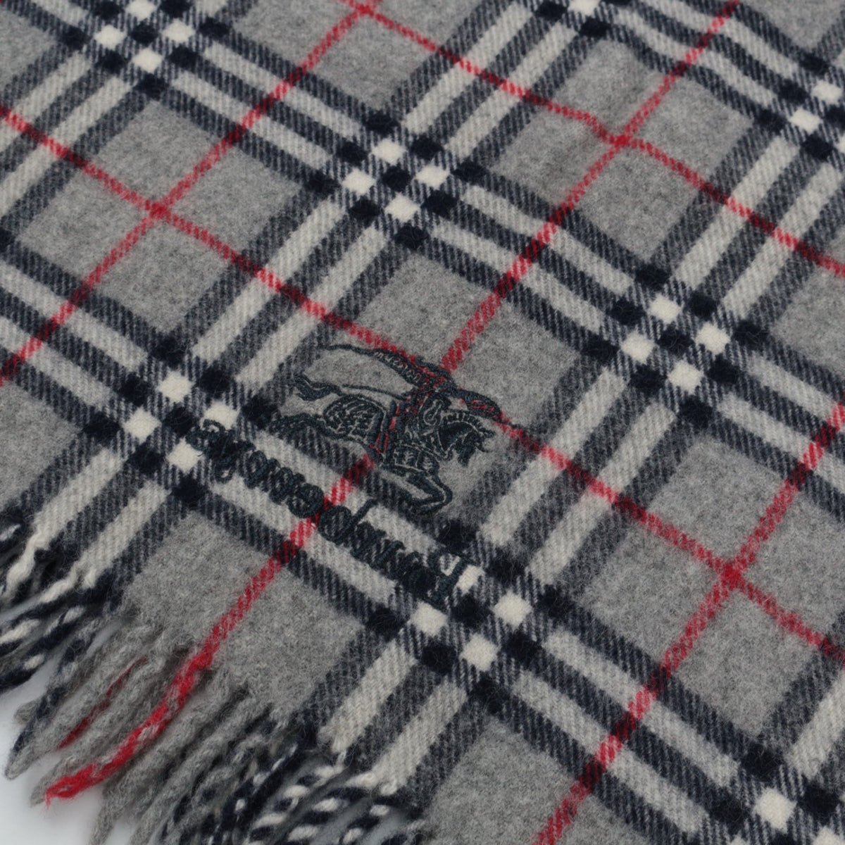 BURBERRY Grey Classic Check Wool Muffler with Equestrian Knight Embroidery [Used]