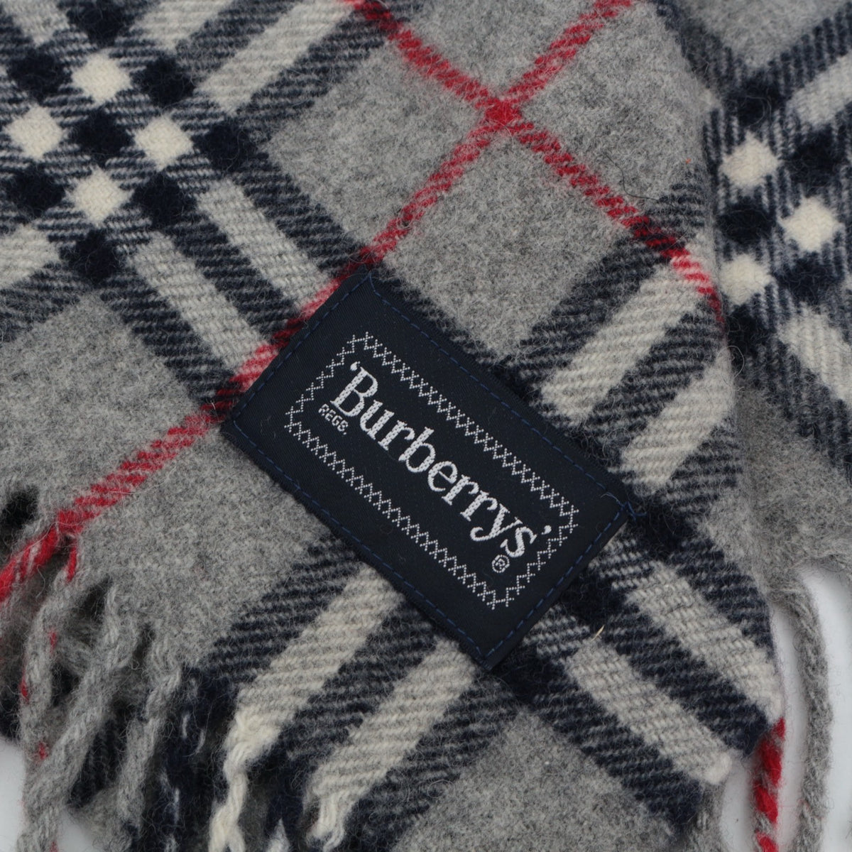 BURBERRY Grey Classic Check Wool Muffler with Equestrian Knight Embroidery [Used]