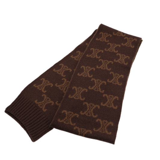 CELINE Brown Triomphe Jacquard Wool Cashmere Silk Blend Muffler [Used]
