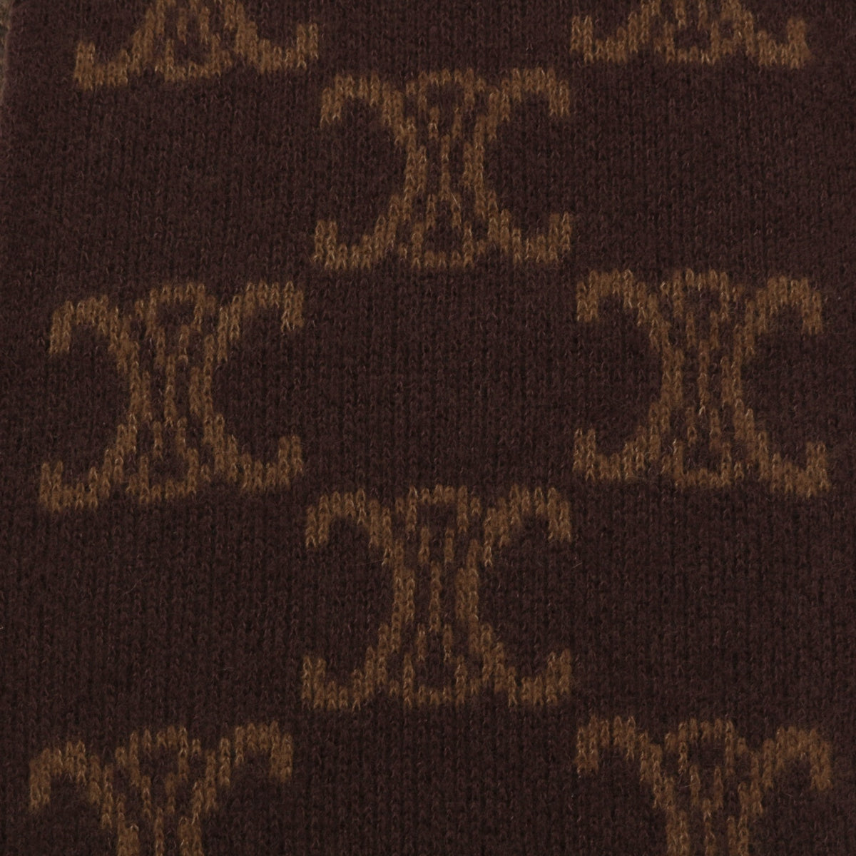 CELINE Brown Triomphe Jacquard Wool Cashmere Silk Blend Muffler [Used]