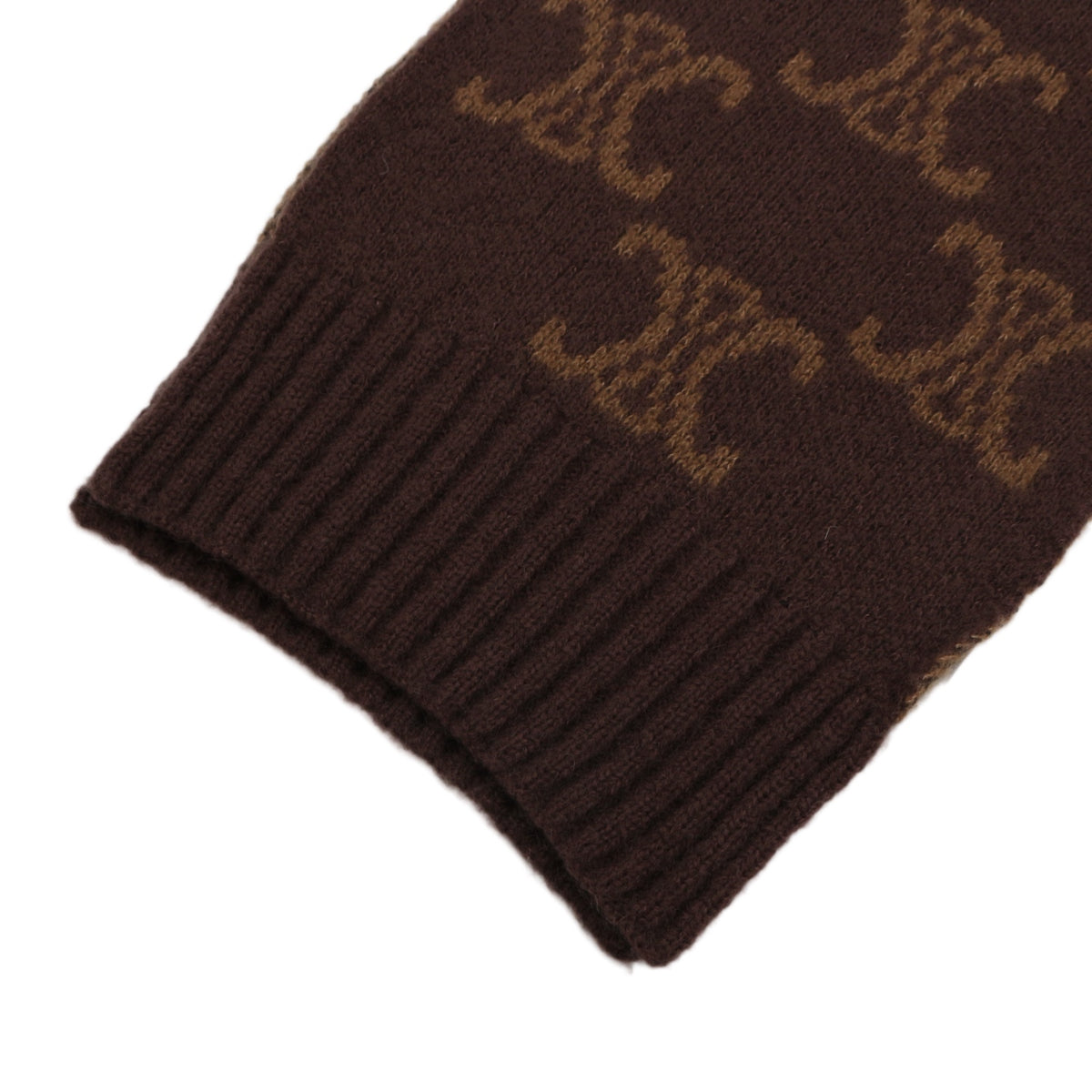 CELINE Brown Triomphe Jacquard Wool Cashmere Silk Blend Muffler [Used]