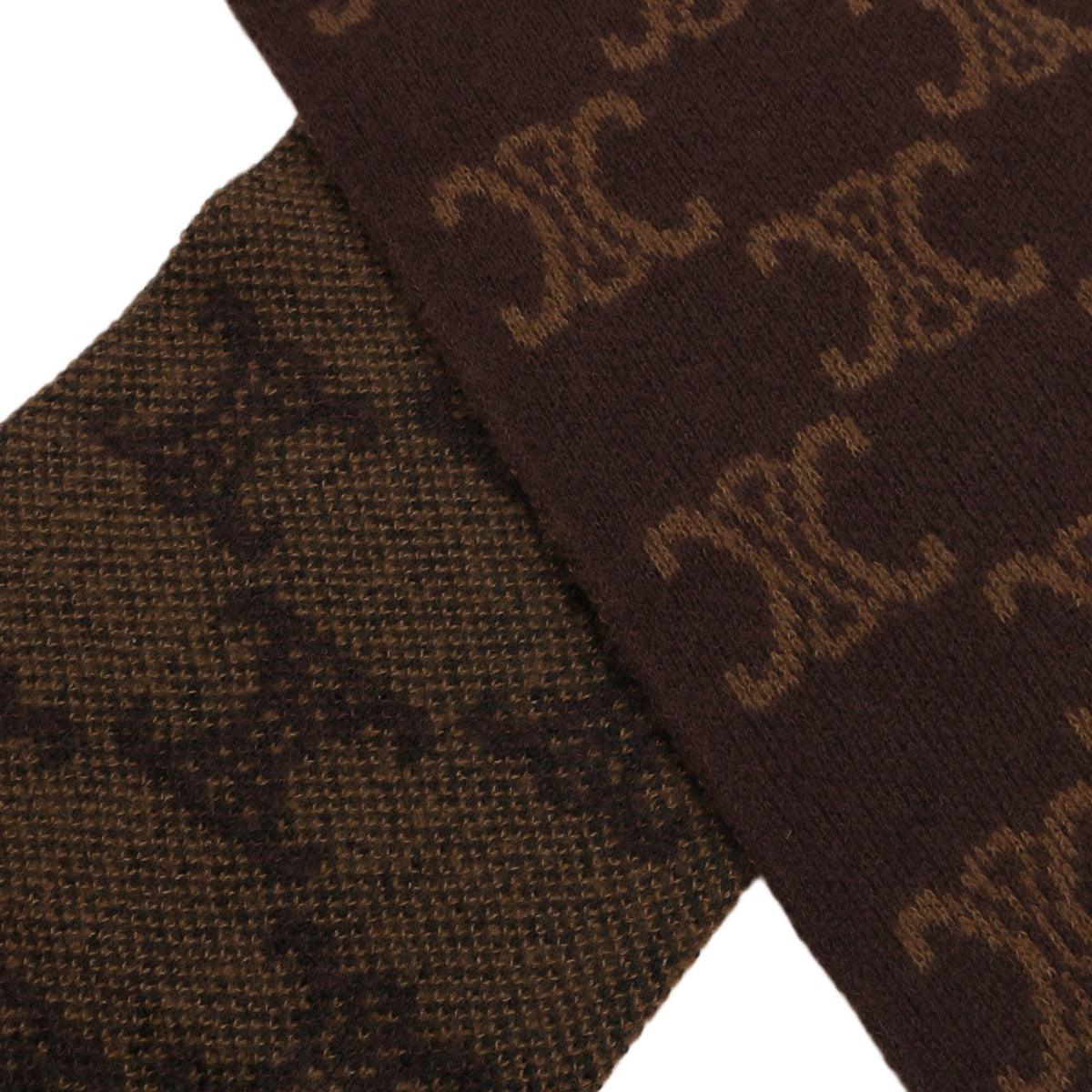 CELINE Brown Triomphe Jacquard Wool Cashmere Silk Blend Muffler [Used]